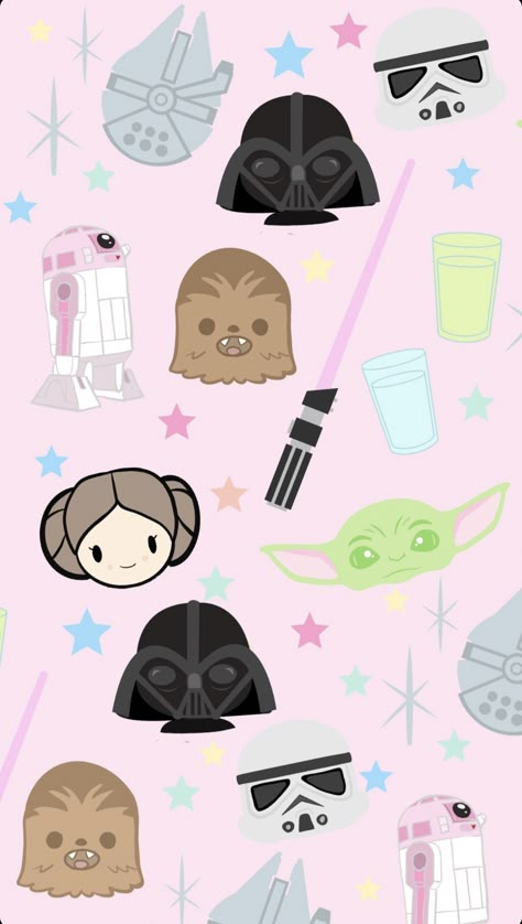 Starwars Ipad Wallpapers, Cute Star Wars Wallpaper, Starwars Background Aesthetic, Girly Star Wars Wallpaper, Star Wars Pattern Wallpaper, Disney Screensaver, Star Wars Collage Wallpaper, Star Wars Classroom, Disney Iphone