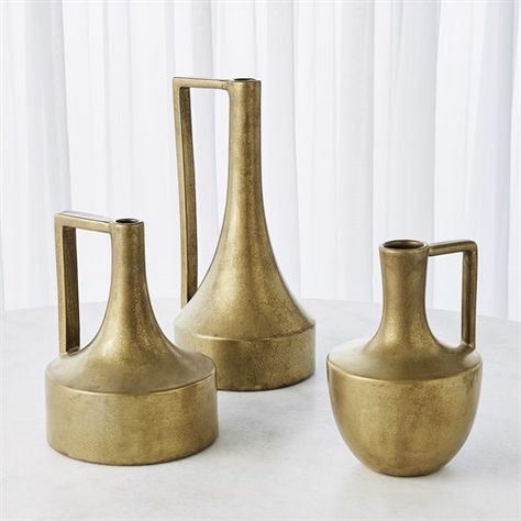 Handle Vase-Gold Long Vase, Moody Decor, Handle Vase, Ancient Pottery, Gold Vases, Kitchen And Bath Design, Table Vase, Global Views, Indoor Patio Furniture