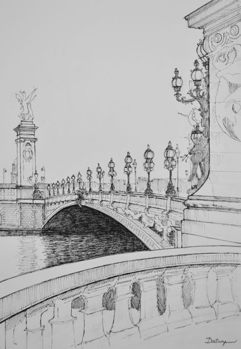 Paris Drawing, Landscape Pencil Drawings, Architecture Drawing Sketchbooks, Istoria Artei, Perspective Drawing Architecture, Seine River, Architecture Sketchbook, Landscape Sketch, Perspective Art