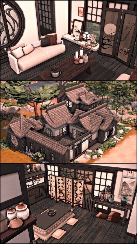 Asian Inspired Family Home.☁️ Bloxburg Asian House, The Sims 4 Houses Ideas Japanese, Japanese Home Sims 4, Sims4 Japanese House, Sims 4 Japanese House Cc, Sims 4 Asian House, Sims Japanese House, Sims 4 Japanese Apartment, Japanese Family Home