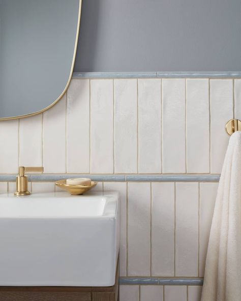 The Tile Shop (@thetileshop) • Instagram photos and videos Bathroom With Color, Striped Tile, Bullnose Tile, The Tile Shop, Tile Inspiration, Tile Trim, Custom Tiles, Girls Bathroom, Tile Pattern