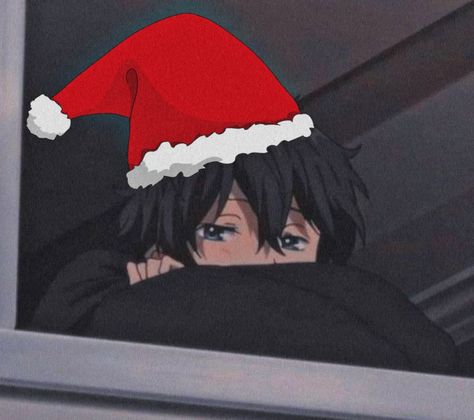 Dark haired animated boy wearing a black sweater with a Christmas hat on. Used as a pfp. he got blue eyes n sjit idk Dark Christmas Aesthetic Pfp, Anime Boy Pfp Dark Icon For Discord, Anime Boy Christmas Pfp, Christmas Pfp Anime Boy, Boy Christmas Aesthetic, Christmas Boy Pfp, Christmas Pfp Boy, Anime Christmas Icons Aesthetic, Anime Boy Christmas