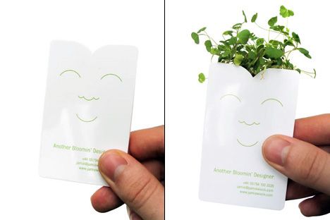 Cute business card idea. Green.. With plant. Eco Wedding Invitations, Google Business Card, Business Card Gallery, Innovative Business Cards, Clever Business Cards, Business Card Stand, Business Card Design Creative, Business Card Inspiration, 카드 디자인