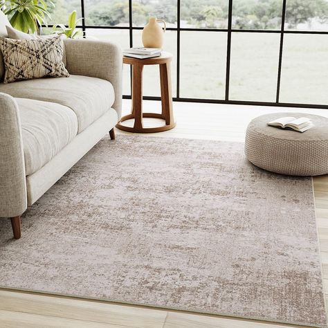 PRICES MAY VARY. Classic Modern Style: PureCozy area rug has a trendy faded style and a unique abstract pattern, tribal design blend perfectly with your home, suitable for the living room, bedroom, dining room, laundry room, entryway, kids' room, playroom, kitchen and office Power Loomed Rug: Our non-slip area rug is made of durable polypropylene which is perfect for high traffic area and easy to mantain. The bottom of the washable rug has a durable TPR rubber backing. Anti-skid backing helps th Area Rug Colors, Simple Rugs Living Room, Apartment Rugs Living Room, Rug For Dark Grey Couch, Taupe Area Rugs In Living Room, Rugs In Living Room Minimalist, Gray Couch Rug Ideas, Neutral Living Room Rug, Large Living Room Rug