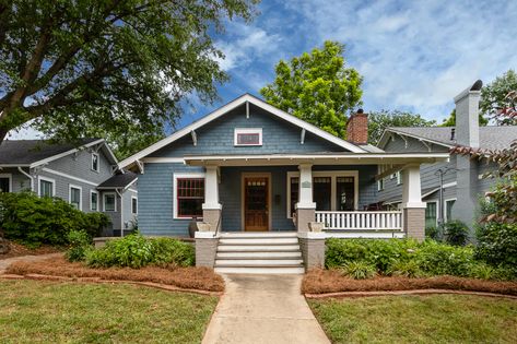 Craftsmen Exteriors, 1920s Bungalow Exterior, Bright Front Doors, Craftsman Porch, Craftsman Style Bungalow, 1920s Bungalow, Bungalow Cottage, Legend Homes, Craftsman Interior