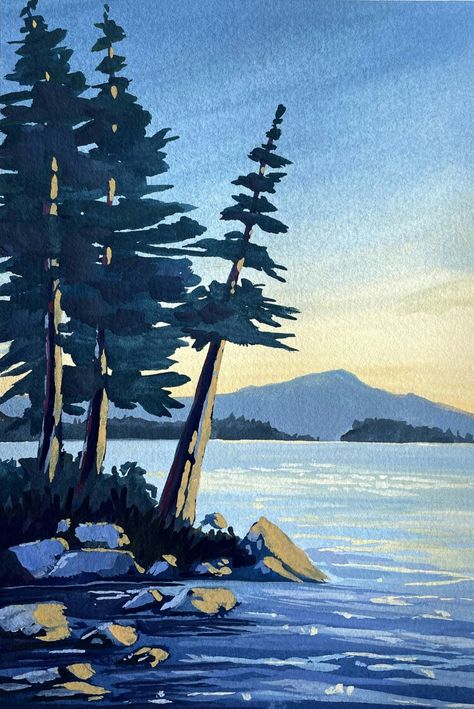 Landscape Painting Tutorial, Water Drawing, Lake Painting, Gouache Art, Lake Art, Landscape Art Painting, Nature Art Painting, Amazing Art Painting, Pastel Art