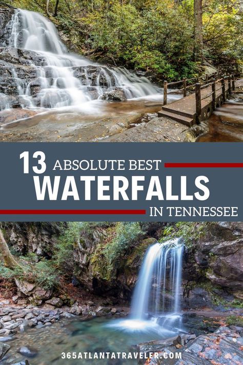 Tennessee is one of the most beautiful states in the South, and it's home to over 500 waterfalls! Here are 13 of our favorite waterfalls in Tennessee that you should definitely chase. Tennessee Waterfalls, Smokey Mountains Vacation, Laurel Falls, State Of Tennessee, Chasing Waterfalls, Largest Waterfall, Tennessee Vacation, Falls Creek, Cades Cove