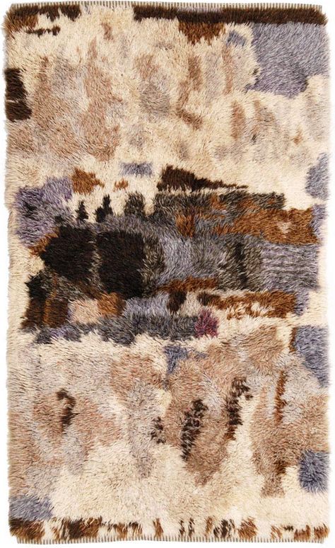 Brit Fuglevaag; Hand-Knotted Wool Rya Rug for Sellgren, 1960s. Rya Rug, Rug Patterns, Creative Textiles, Moroccan Art, Scandi Design, Shaggy Rug, Gabbeh Rug, Rug Art, Scandinavian Home