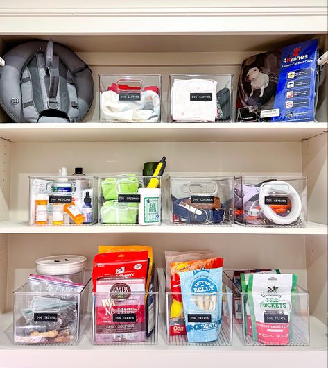 Dog Supplies Organization, Dog Boarding Ideas, Dog Cabinet, Dog Station, Pet Supplies Organization, Dog Organization, Dog Storage, Dog Medicine, Medication Organization