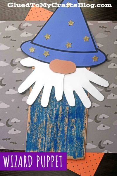 Wizard Crafts, Unique Paper Bag, Cardstock Paper Crafts, Gold Star Stickers, Puppet Tutorial, Puppet Craft, Paper Bag Crafts, Paper Bag Puppets, Fun Halloween Crafts