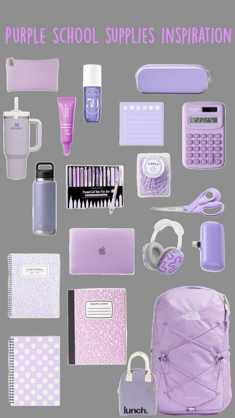 Purple school supplies|purple stationary|purple school supplies inspiration,purple MacBook case ,purple iPad,purple notebook,purple perfumes,lavender school supplies purple Stanley,purple yeti, purple pencil case purple north face backpack,purple AirPod max purple lunch box,purple portable charger purple stationary Purple School Supplies, School Supplies Purple, Purple Stationary, College Supplies, Olivia + Core + Aesthetic, Cute Stationary School Supplies, School Bag Essentials, Stationary School, Back To School Essentials