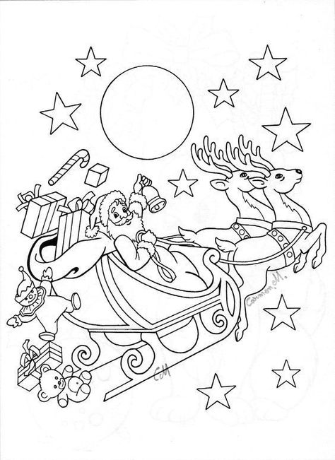 Merry Christmas Coloring Pages, Santa Coloring Pages, Christmas Coloring Sheets, House Colouring Pages, Coloring Art, Drawing Color, Christmas Coloring Books, Page Ideas, Santa Sleigh