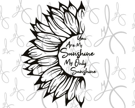 Sunshine Sunflower Tattoo, My Sunshine Tattoo, Half Sunflower, Sunshine Tattoo, Sunshine Svg, Outline Tattoo, Tattoos With Kids Names, Sunflower Drawing, Sunflower Svg