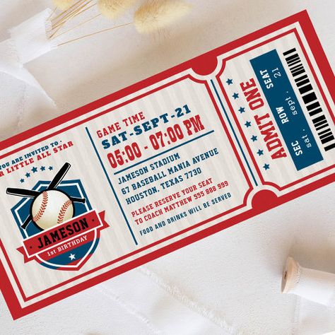 $3.40 | Red Vintage Baseball Ticket Birthday #zgroupon, baseball birthday invitations, first birthday, 1st birthday, baseball, ticket, baseball ticket invitation, baseball ticket, softball birthday invitations, sport ticket template Stadium Entrance, Basketball Couples, Ticket Birthday Invitation, Baseball Birthday Invitations, Baseball Invitations, Baseball Theme Birthday, Dunk Basketball, Baseball Baby Shower Theme, Baseball First Birthday