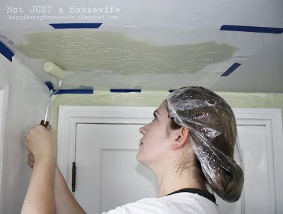 Stenciled Ceiling - Stacy Risenmay Stencilled Ceiling, Stenciled Ceiling, Painted Ceilings, Hallway Ceiling, Hallway Makeover, Bird Stencil, Slanted Ceiling, Ceiling Art, Dining Room Ceiling