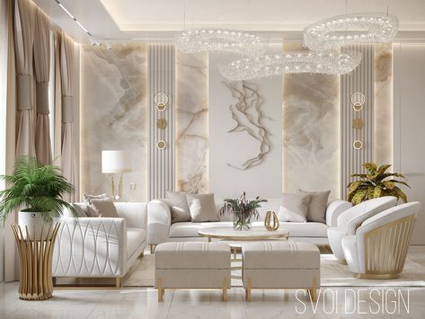 Luxurious bright living room :: Behance Living Room Designs Modern, Drawing Room Design, Living Room Wall Designs, Luxury Living Room Decor, Latest Living Room Designs, Gold Living Room, Luxury Living Room Design, Bright Living Room, Living Room Trends