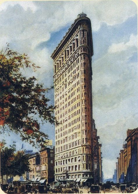 A watercolor Painting of Flatiron Building by Daniel H Burnham in Manhattan, New York City Building Watercolor, New York Building, Flatiron Building, Mexico City, New York Skyline, Skyscraper, 20th Century, New York, History