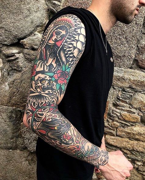 Neotrad Sleeve, Traditional Half Sleeve, American Traditional Tattoo Sleeve, Old School Tattoo Sleeve, American Traditional Sleeve, Traditional Tattoo Man, Sleeve Filler, Sleeve Tattoos For Men, Tattoo Sleeve Filler