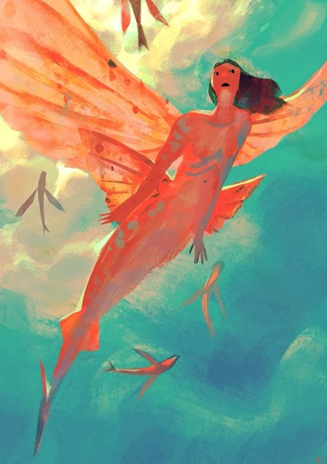 Fish Inspired Character Design, Flying Fish Mermaid, Siren Concept Art, Flying Fish Art, Flying Mermaid, Mermaid Drawings, Flying Fish, Mermaids And Mermen, Mermaid Art