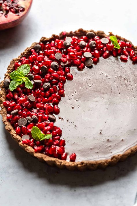 Gluten Free Chocolate Tart - Seasonal Cravings Chocolate Pomegranate Tart, Fancy Gluten Free Desserts, Chocolate Gluten Free Desserts, Gluten Free Chocolate Tart, Gluten Free Chocolate Pie, Dairy Free Chocolate Dessert, Chocolate Cherry Tart, Graham Dessert, Gluten Free Chocolate Desserts