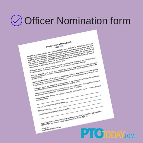 Get our nomination form (with descriptions of each role) to distribute to parents, teachers. Ptsa Ideas, Pta Newsletter, Newsletter Format, Pta Mom, Pta Board, Pto Board, Pta Moms, Pta Ideas, Pto Ideas