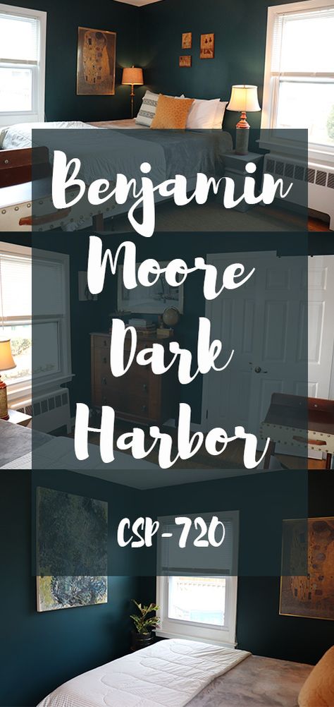 Dark Teal Furniture Paint, Dark Teal Master Bed, Dark Teal Paint Color Bedroom, Dark Teal Bathroom Walls, Benjamin Moore Dark Blue Paint Colors, Dark Harbor Benjamin Moore Accent Wall, Dark Harbour Benjamin Moore, Tuscan Teal Benjamin Moore, Teal Bedroom Paint Colors