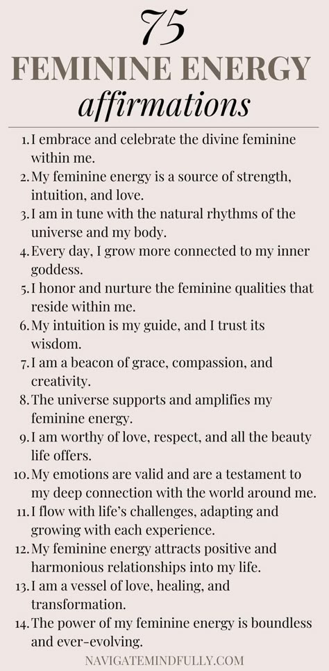 feminine energy affirmations Energy Affirmations, Quotes Wellness, Feminine Essence, Manifest Your Dreams, Sacred Feminine, Inner Goddess, Feminine Power, Empowerment Quotes, Mindful Living