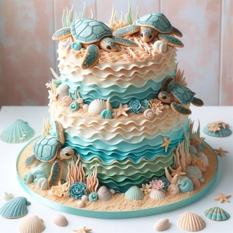 Sea Turtle Cake, Ocean Birthday Cakes, Turtle Birthday Cake, Summer Birthday Cake, Ocean Cakes, S Cake, Turtle Cake, Sea Cakes, Beach Cakes