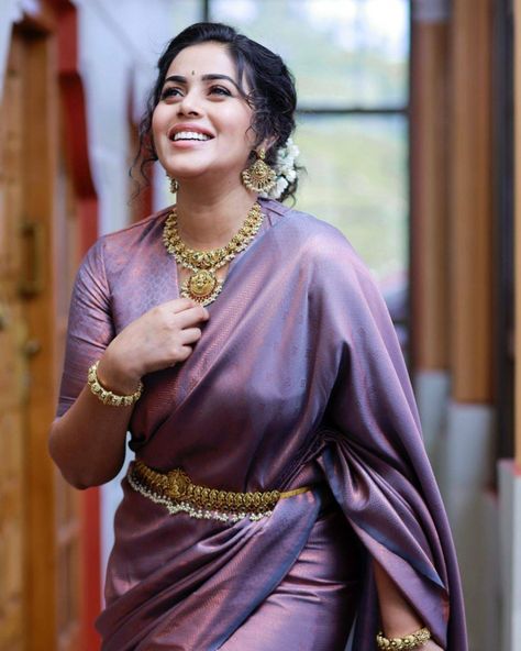 Lilac Silk Saree, Copper Saree, Shamna Kasim, Asif Ali, Maroon Saree, Lakshmi Devi, Indian Fashion Saree, Pattu Sarees, Saree Look