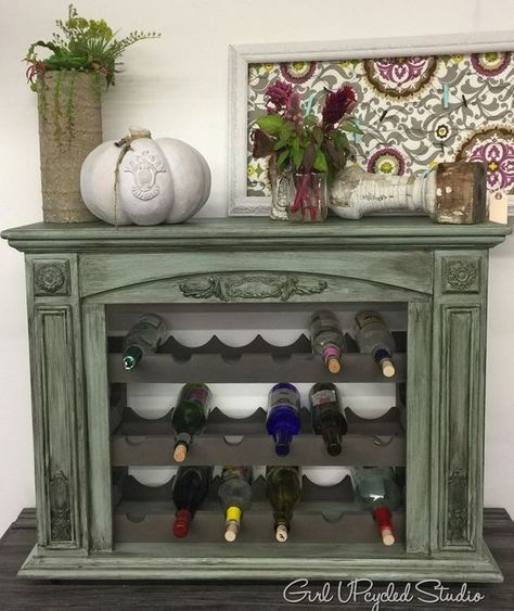 Using a new fireplace frame, - Fireplace is Beautifully created Into an Aged Wine Rack Upcycle Fireplace, Wine Rack Uses, Decorative Paint Finishes, Wooden Craft Sticks, Fireplace Frame, Furniture Upcycle, Weekend Ideas, Diary Diy, Upcycle Ideas