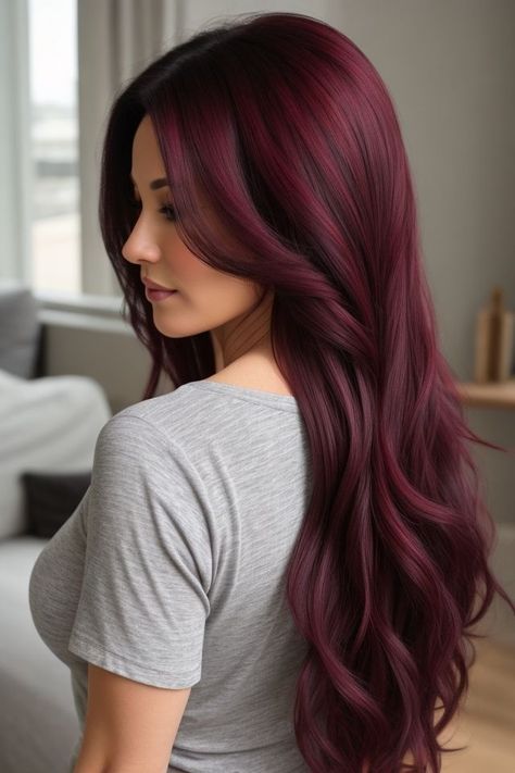 Strawberry Wine Hair, Maroon Things, Wine Red Hair Color, Hair Color For Brown Skin, Wine Hair Color, Rambut Brunette, Wine Red Hair, Wine Hair, Hair Color Unique