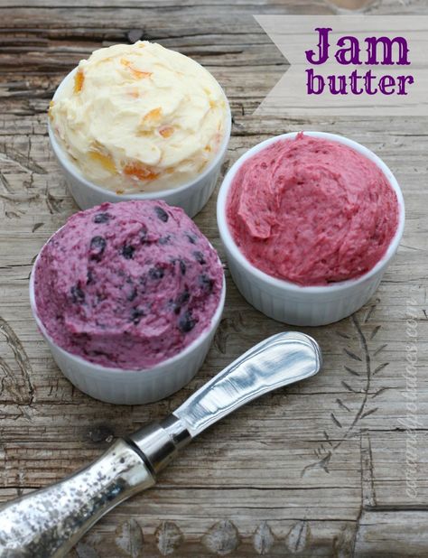 Jam Butters - so easy.  Great to give as gift with some homemade biscuits, or to have out for brunch. Jam Butter, Flavored Butter Recipes, Flavored Butter, Homemade Biscuits, Homemade Butter, Jams & Jellies, Butter Recipe, Food Gifts, High Tea