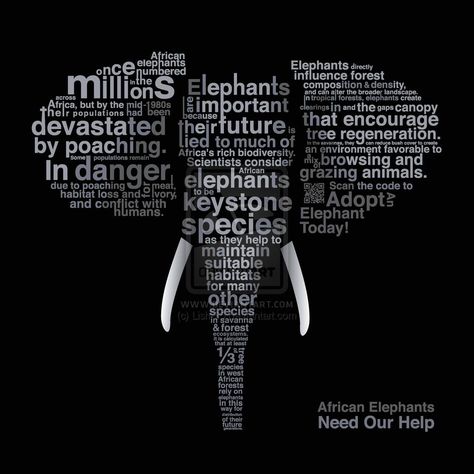 Typographic Elephant by Lish-55.deviantart.com on @deviantART Elephant Species, Elephants Never Forget, Save The Elephants, Typographic Poster, Elephant Love, Information Graphics, Elephant Art, Graphic Design Tips, African Elephant