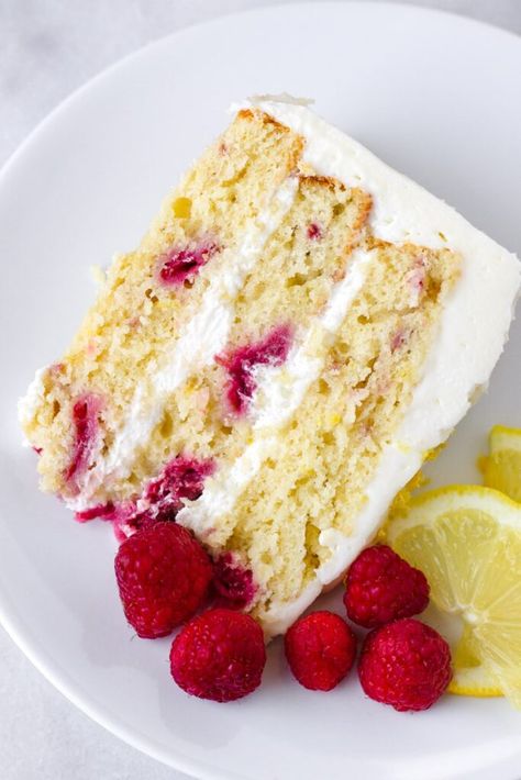 Lemon Cake With Raspberry Filling And Lemon Buttercream Frosting, Lemon Cake Raspberry Buttercream, Lemon Raspberry Birthday Cake, Raspberry Lemon Cake, Raspberry Cake Recipe, Raspberry Layer Cake, Lemon Cake Filling, Lemon Raspberry Cake, Raspberry Cake Recipes