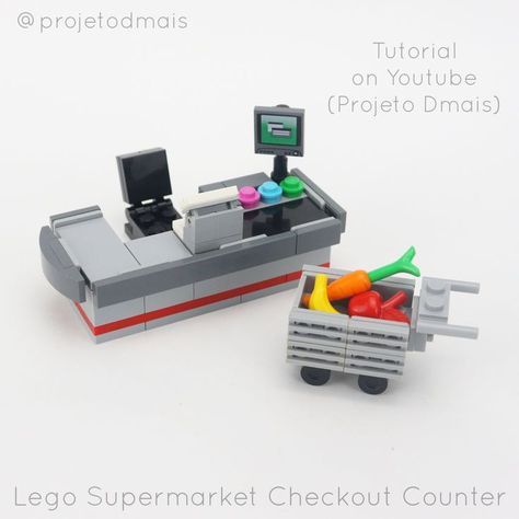 Lego Shopping Cart, Lego Supermarket Ideas, Lego Store Ideas, Lego Shop Ideas, Lego Ideas To Build Easy House, Lego Grocery Store, Lego Supermarket, Lego Town Ideas, Lego City Ideas