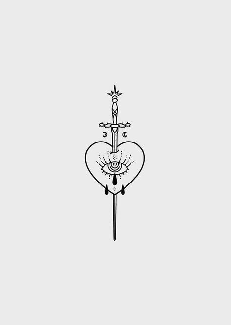 Heart Of Etheria Tattoo, Heart Swords Tattoo Ideas, Dagger In Heart Tattoo, Heart With Eye Tattoo, Heart With Knife Tattoo, Knife Through Heart Tattoo, Immaculate Heart Tattoo, Heart With Dagger Tattoo, Heart With Swords Tattoo