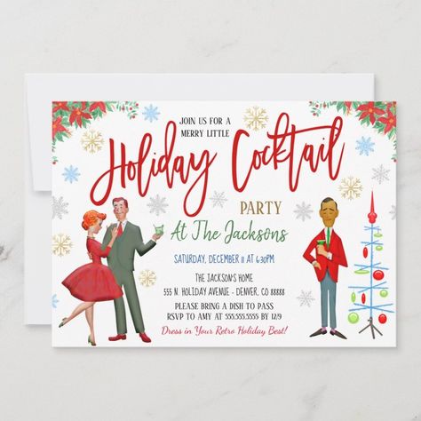 Retro Christmas Cocktail Party Invitation   Zazzle Christmas Invites, Vintage Christmas Party, Happy Hour Bar, Christmas Cocktail Party, Cocktail Party Invitation, Dinner Party Invitations, Holiday Dinner Party, Christmas Cocktail, Bar Party