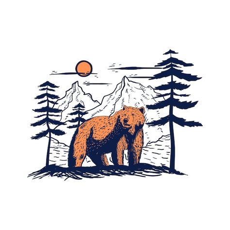 Simple Bear Illustration, Bear Fishing Illustration, Vintage Bear Illustration, Bear Illustration Design, Bear Vector Illustration, Polar Bear Illustration, Beer Illustration, Bear Fishing, Colorado Shirt