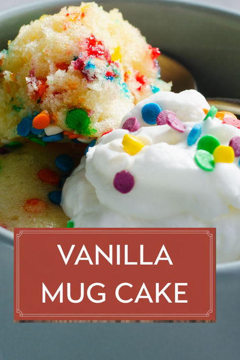 This vanilla mug cake is the perfect quick treat, made with just a few ingredients and ready in under two minutes! You’ll love how easy it is – the cake cooks in the microwave for just one minute, yet tastes just as delicious as a bakery cake. Using simple ingredients you probably already have on hand, this is the easiest and most satisfying dessert recipe you’ll ever try! College Desserts, Mug Cake Vanilla, Simple Vanilla Cake, Vanilla Mug Cake, Air Fryer Dessert, Vanilla Mug Cakes, Quick Treats, Bakery Cake, Easy Air Fryer