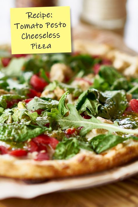 Tomato Pesto Cheeseless Pizza Recipe Cheese Less Pizza, Cheeseless Recipes, Cheeseless Pizza, Recipes Dairy Free, Dairy Free Pizza, Pizza Crust Dough, Cauliflower Pizza Crust Recipe, Plant Based Diet Recipes, Pizza Crust Recipe