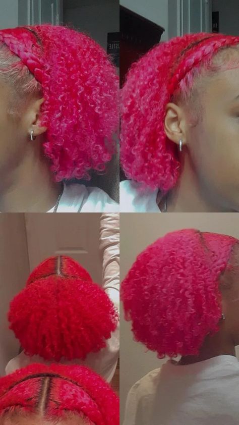 Hot Pink Hairstyles, Hot Pink Dyed Hair, Hot Pink Natural Hair, Pink Natural Hair Black Women, Pink 4c Natural Hair, Pink And Black Hair Black Women Natural, Neon Pink Hair Black Women, Pink 4c Hair, Red And Pink Natural Hair Black Women