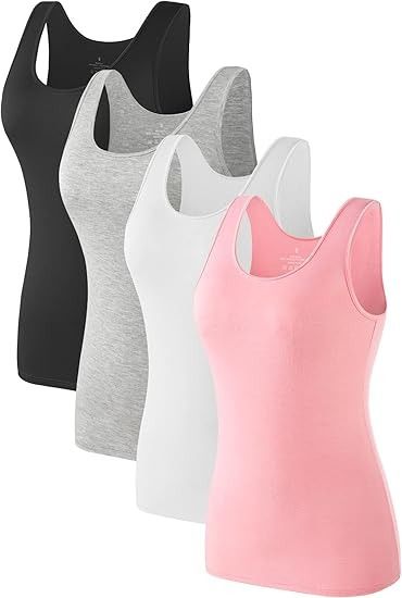 Air Curvey 4 Pcs Tank Tops for Women Sleeveless Top Basic Layering Tanks Undershirt Black Grey White Pink S at Amazon Women’s Clothing store Layering Tops, Y2k Fashion Outfit, Womens Tank Tops Summer, Undershirt Tank Top, Outdoor Exercises, Workout Tops For Women, Womens Sleeveless Tops, Layering Tanks, Womens Basic