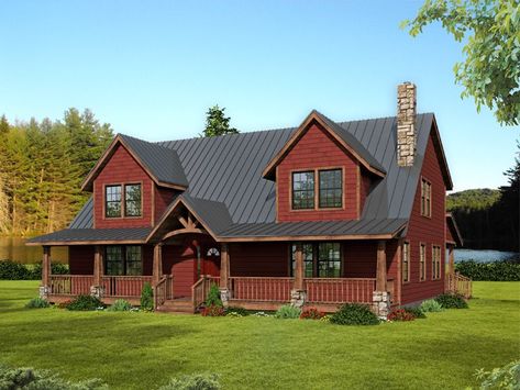 Red House Exterior, Two Story House Plans, Two Story House, Mountain House Plans, Craftsman Style House Plans, Modern Farmhouse Plans, Two Story Homes, Red House, Country House Plans