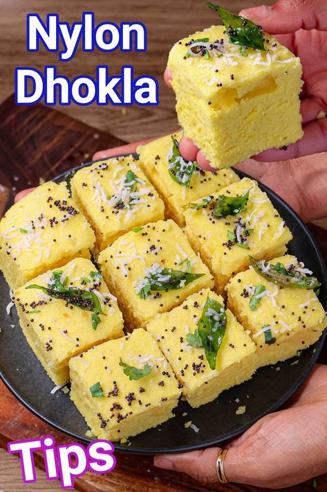 Nylon Khaman Dhokla Recipe | Instant Gujarati Nylon Dhokla Khaman Dhokla Recipe, Super Easy Breakfast, Podi Recipe, Khaman Dhokla, Gujarati Snacks, Vegan Dumplings, Gujarati Cuisine, Dhokla Recipe, Idli Recipe