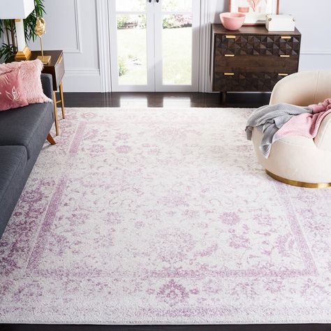 Bungalow Rose Wicken Power Loom Performance Ivory/Lavender Rug & Reviews | Wayfair Lavender Area Rug, Lavender Rug, Wayfair Furniture, Lodge Style, Rustic Lodge, Vintage Area Rugs, Traditional Area Rugs, Bungalow Rose, Floor Coverings