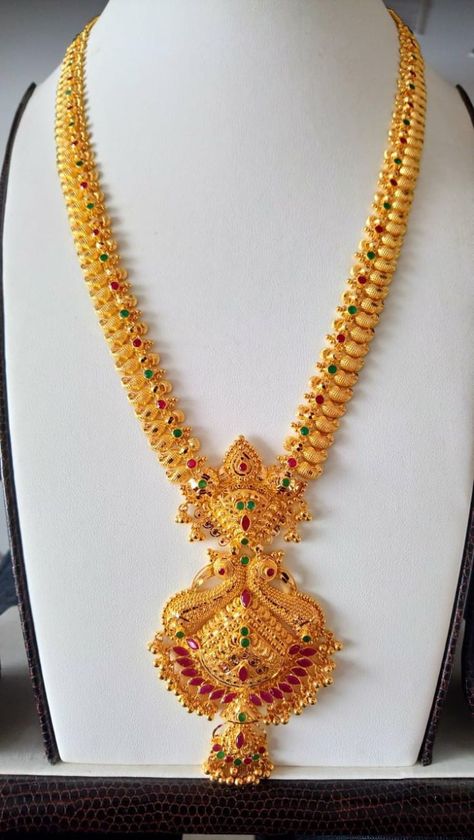 Popular Fashion Designers Gold Mala Sat Design Outstanding Designe 2023 Long Haram Designs Indian, Gold Haralu Designs, Gold Haram Designs Indian, Longharam Designs Gold, Gold Long Haram Designs, 50grams Gold Haram Long, Long Haram Gold Jewellery Designs, Gold Haram Designs, Haram Designs