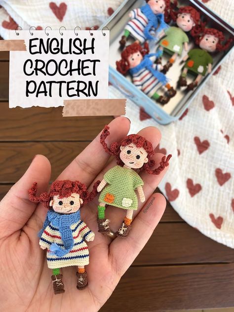 Miniature Pippi Doll Crochet Pattern in English Crochet - Etsy Canada Bienenstich Recipe, Red Hair Doll, Doll Crochet Pattern, Confection Au Crochet, Pattern Doll, Hair Doll, Valentines Patterns, Crochet Dolls Free Patterns, Crochet Teddy Bear