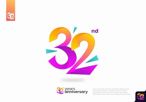 32nd Birthday, Birthday Logo, Number Logo, Logo Professional, Logo Icon Design, 32 Birthday, Logo Number, Logo Psd, Technology Icon