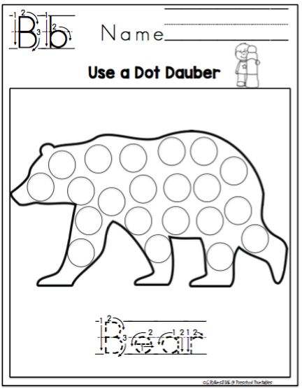 Animal Shapes Dot Dauber Fun "No Prep" ~ Preschool Printables Dinosaur Songs For Preschool, Bear Activities Preschool, Brown Bear Printables, Bear Crafts Preschool, Hibernation Preschool Activities, Hibernation Crafts, Trace The Alphabet, Brown Bear Brown Bear Activities, Eric Carle Activities