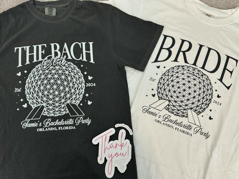 The Bride & Bach Club take on EPCOT ✨ Interested in a custom shirt(s) for yourself, loved one, event, or trip? PM me and we can get started! ✨ Custom products make the perfect gift for someone and they are the perfect keepsake to remember a trip or significant event! #epcot #disneybachelorette #craftymom #custom #tshirt #dtfprinting #bachelorette #bachelorettetrip #bridesmaids #bride #customshirts #disneyinspired #wdw #bridalparty Epcot Bachelorette Party Shirts, Epcot Bachelorette, Epcot Bachelorette Party, Bachelorette Disney Shirts, Epcot 21st Birthday Shirts, Bachelorette Party Disneyworld, Disney Bachelorette, Custom Tshirt, Bachelorette Ideas